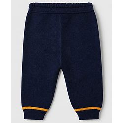 Babyhug Knit Full Sleeves Color Block Design Sweater Set with Cap & Booties - Navy Blue