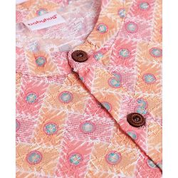 Babyhug Cambric Woven Full Sleeves Kurta and Dhoti Set with Geometric Print - Peach