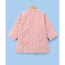 Babyhug Cambric Woven Full Sleeves Kurta and Dhoti Set with Geometric Print - Peach