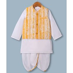 Babyhug 100% Cotton Cambric Woven Full Sleeves Dhoti Kurta Set and Jacket With Stripes Print in White