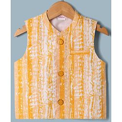 Babyhug 100% Cotton Cambric Woven Full Sleeves Dhoti Kurta Set and Jacket With Stripes Print in White