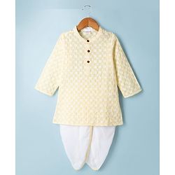 Babyhug 100% Cotton Cambric Woven Full Length Embroidered Dhoti & Kurta Set - Yellow