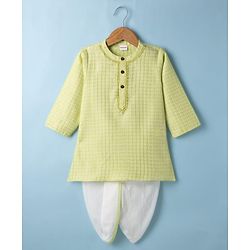 Babyhug 100% Cotton Cambric Woven Full Sleeves Printed Dhoti Kurta Set - Green