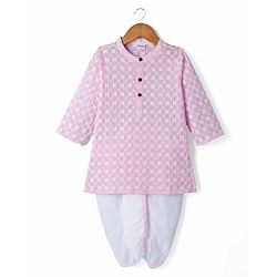 Babyhug 100% Cotton Woven Full Sleeves Cambric Floral Embroidered Kurta & Dhori Set - Pink