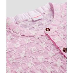 Babyhug 100% Cotton Woven Full Sleeves Cambric Floral Embroidered Kurta & Dhori Set - Pink