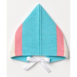 Babyhug Knit Full Sleeves Colour Block Designed Sweater Set with Cap & Booties - Aqua Blue