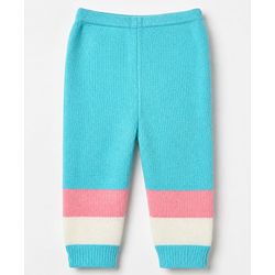 Babyhug Knit Full Sleeves Colour Block Designed Sweater Set with Cap & Booties - Aqua Blue