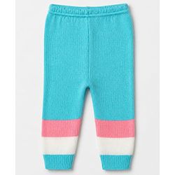 Babyhug Knit Full Sleeves Colour Block Designed Sweater Set with Cap & Booties - Aqua Blue