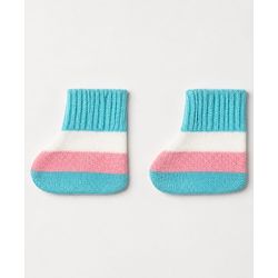 Babyhug Knit Full Sleeves Colour Block Designed Sweater Set with Cap & Booties - Aqua Blue