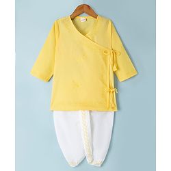 Babyhug 100% Cotton Cambric Woven Full Sleeves Kurta & Dhoti Set with Floral Embroidery in Yellow