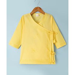 Babyhug 100% Cotton Cambric Woven Full Sleeves Kurta & Dhoti Set with Floral Embroidery in Yellow