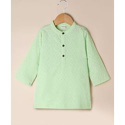 Babyhug 100% Cotton Woven Full Sleeves Dhoti & Kurta Set with Geometric Embroidery in Green