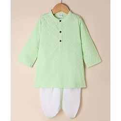 Babyhug 100% Cotton Woven Full Sleeves Dhoti & Kurta Set with Geometric Embroidery in Green