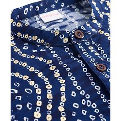 Babyhug 100% Cotton Cambric Woven Full Sleeves Kurta Dhoti Set with Bandhani Print - Navy Blue