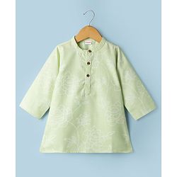 Babyhug 100% Cotton Cambric Woven Full Length Embroidered Dhoti & Kurta Set - Light Green