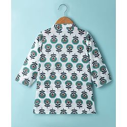 Babyhug 100% Cotton Cambric Woven Full Sleeves Floral Printed Dhoti Kurta Set - White
