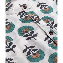 Babyhug 100% Cotton Cambric Woven Full Sleeves Floral Printed Dhoti Kurta Set - White