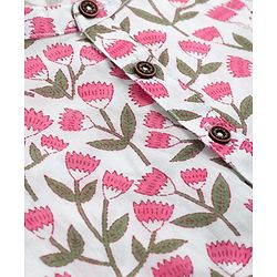Babyhug 100% Cotton Cambric Woven Full Sleeves Floral Printed Dhoti Kurta Set - White