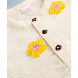Babyhug Cambric Woven Full Sleeves Kurta & Dhoti Set with Floral Embroidery - Yellow