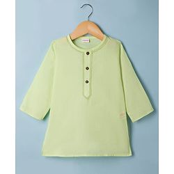 Babyhug Cambric Woven Full Sleeves Solid Kurta & Pyjama Set with Embroidery - Limegreen