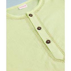 Babyhug Cambric Woven Full Sleeves Solid Kurta & Pyjama Set with Embroidery - Limegreen