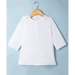 Babyhug Cambric Woven Full Sleeves Solid Kurta & Pajama Set with Embroidery - White