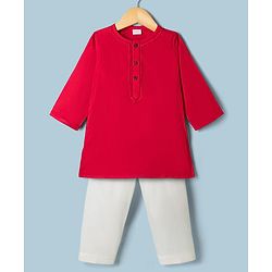 Babyhug 100% Cotton Cambric Woven Full Sleeves Kurta and Pyjama Set - Red