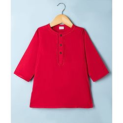 Babyhug 100% Cotton Cambric Woven Full Sleeves Kurta and Pyjama Set - Red
