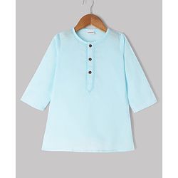 Babyhug Cambric Woven Full Sleeves Kurta Pyjama Set with Placket Embroidery - Aqua Blue