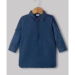 Babyhug Premium 100% Cotton Denim Woven Kurta and Pyjama With Full Sleeves in Blue