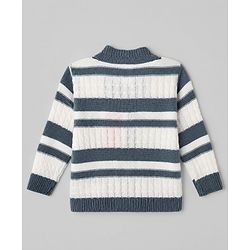 Babyhug Knit Full Sleeves Striped Sweater Sets with Cap & Booties - Grey