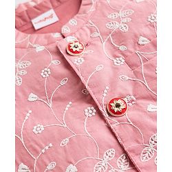 Babyhug Cambric Woven Full Sleeves Solid Kurta Pyjama Set With Floral Embroidered Jacket - Pink