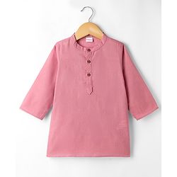 Babyhug Cambric Woven Full Sleeves Solid Kurta Pyjama Set With Floral Embroidered Jacket - Pink