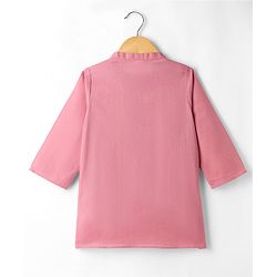 Babyhug Cambric Woven Full Sleeves Solid Kurta Pyjama Set With Floral Embroidered Jacket - Pink