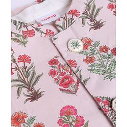 Babyhug Cambric Woven Full Sleves Kurta Pyjama Set and Jacket with Floral Print - Offwhite