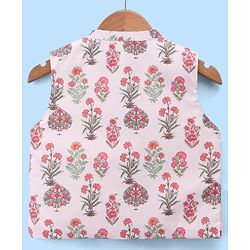 Babyhug Cambric Woven Full Sleves Kurta Pyjama Set and Jacket with Floral Print - Offwhite
