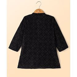 Babyhug Cambric Woven Full Sleeves Kurta & Pyjama Set with Leaf Foil Print - Black