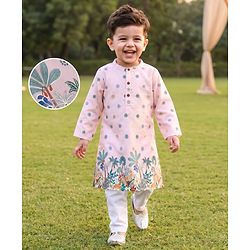 Babyhug 100% Cottom 100% Cotton Cambric Woven Floral Printed Full Sleeves Kurta Pajama Set - Pink