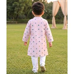 Babyhug 100% Cottom 100% Cotton Cambric Woven Floral Printed Full Sleeves Kurta Pajama Set - Pink