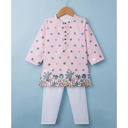 Babyhug 100% Cottom 100% Cotton Cambric Woven Floral Printed Full Sleeves Kurta Pajama Set - Pink