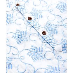 Babyhug 100% Cotton Cambric Woven Embroidered Full Sleeves Kurta Pajama Set - Blue & White
