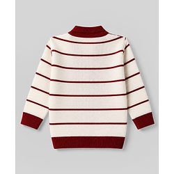 Babyhug Knit Full Sleeves Striped Sweater Set with Cap & Booties - White