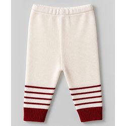 Babyhug Knit Full Sleeves Striped Sweater Set with Cap & Booties - White