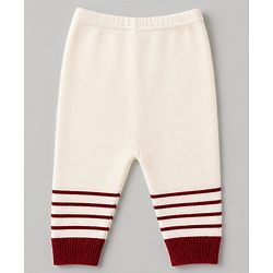 Babyhug Knit Full Sleeves Striped Sweater Set with Cap & Booties - White