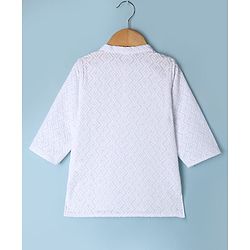 Babyhug 100% Cotton Woven Full Sleeves Kurta & Pyjama Set with Geometric Embroidery in White