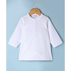 Babyhug 100% Cotton Woven Full Sleeves Kurta & Pyjama Set with Geometric Embroidery in White