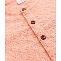 Babyhug 100% Cotton Cambric Full Sleeves Kurta Pyjama Set with Diamond Embroidery in Peach