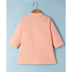 Babyhug 100% Cotton Cambric Full Sleeves Kurta Pyjama Set with Diamond Embroidery in Peach