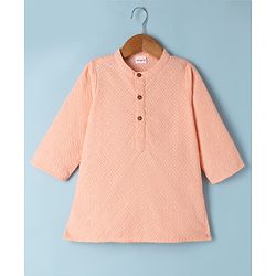 Babyhug 100% Cotton Cambric Full Sleeves Kurta Pyjama Set with Diamond Embroidery in Peach