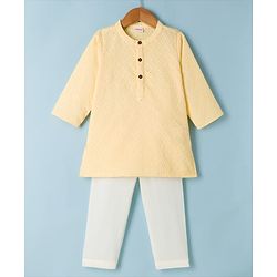 Babyhug 100% Cotton Cambric Woven Full Sleeves Kurta and Pajama with Embroidery -Yellow